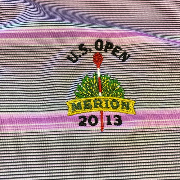 Adidas Golf Performance Polo Pink Gray Purple Stripes 2013 US Open Merion Medium - Picture 4 of 6